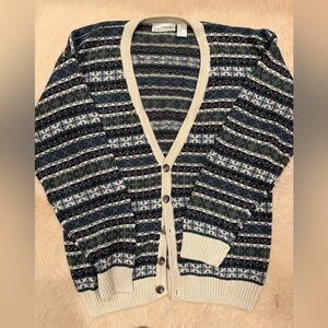 Men's Striped Cardigan Sweater - Blue and Cream